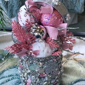 Sparkling Silver and Pink Holiday Tabletop decor